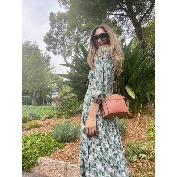 MARYSIA Green White Floral Printed 100% Cotton Drop Waist Imperialis Dress M - Picture 15 of 16